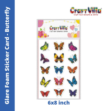 Craftvilla Glare Butterfly Foam Sticker Card (Size: 6''x8)