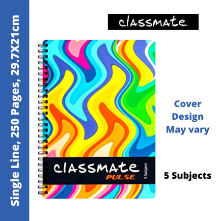 Classmate Pulse 5 Subject - Spiral, Single Line, 250 Pages, 29.7x21cm (02100130) - New