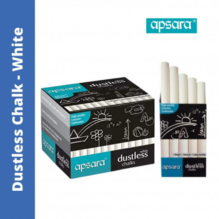 Apsara Dustless Chalks - White, Pack of 10 Pieces - New