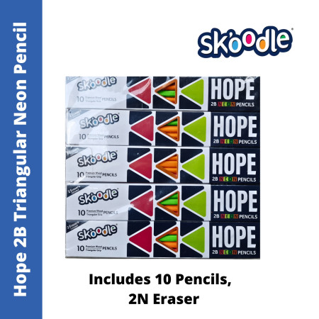 Skoodle Hope 2B Triangular Neon Pencil - Pack of 10 Pencils (SK50140)