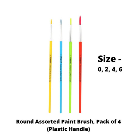 Maped Round Assorted Paint Brush, Pack of 4 (Plastic Handle) (867617)