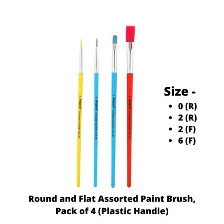Maped Round and Flat Assorted Paint Brush, Pack of 4 (Plastic Handle) (867620)
