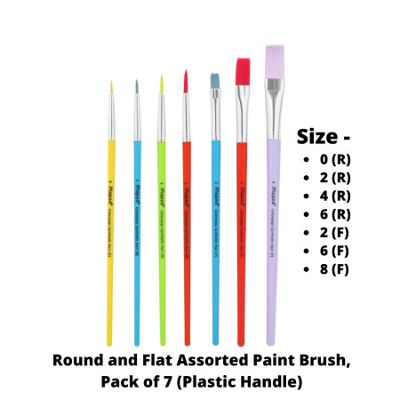Maped Round and Flat Assorted Paint Brush, Pack of 7 (Plastic Handle) (867621)