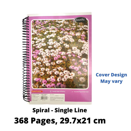 Saathi A4 Register - Spiral, Single Line, 368 Pages, 29.7x21cm (02331275) - New