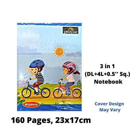 Truvae Notebook - 3 in 1 (DL+4L+0.5'' Sq.), 80 Pages, 23x17 cm (504)