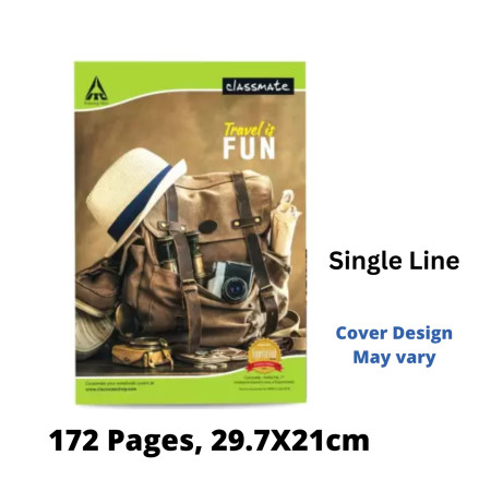 Classmate Notebook - Single Line, 172 Pages, 29.7x21cm (02021012) - MRP - Rs. 58