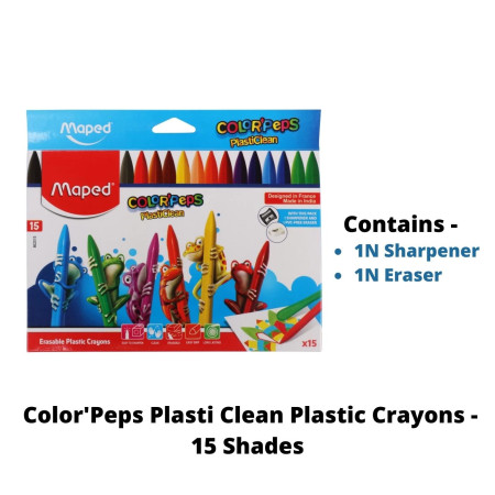 Maped Color'Peps Plasti Clean Plastic Crayons - 15 Shades (862515)