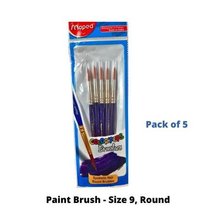 Maped Paint Brush - Size 9, Round, Pack of 5 (867611)