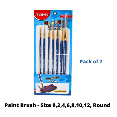 Maped Paint Brush - Assorted, Round, Pack of 7 (867616)