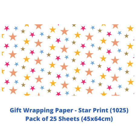 Gift Wrapping Paper - Star Print, Pack of 25 Sheet (1025)