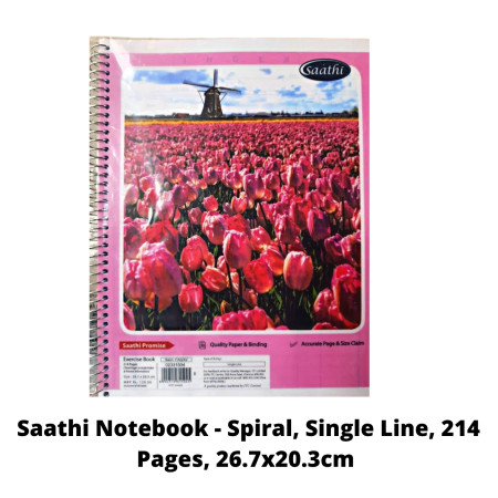 Saathi Register - Spiral, Single Line, 214 Pages, 26.7x20.3cm (02331504)
