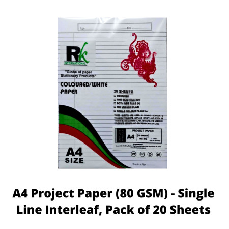 RKI A4 Project Paper (80 GSM) - Single Line Interleaf, Pack of 20 Sheets