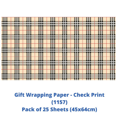 Gift Wrapping Paper - Check Print, Pack of 25 Sheets (1157)