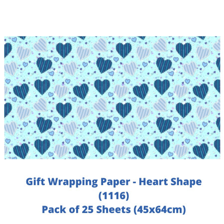 Gift Wrapping Paper - Heart Shape Print, Pack of 25 Sheets (1116)