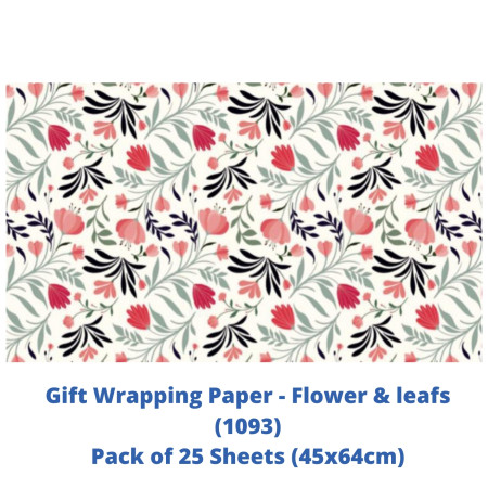 Gift Wrapping Paper - Flower & Leafs Print, Pack of 25 Sheets (1093)