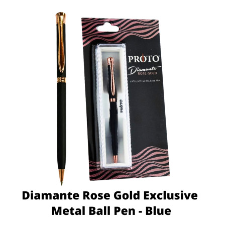 Proto Diamante Rose Gold Exclusive Metal Ball Pen - Blue