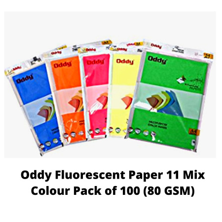 Oddy Fluorescent Paper 11 Mix Colour Pack of 100 , 80GSM - CCFSA4100