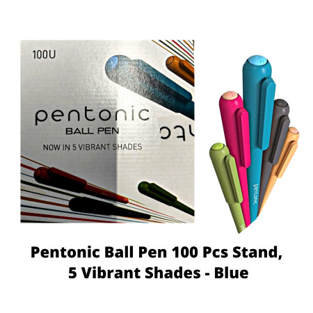 Pentonic Ball Pen 100 Pcs Stand, 5 Vibrant Shades - Blue