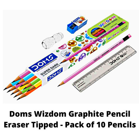 Doms Wizdom Graphite Pencil Eraser Tipped - Pack of 10 Pencils