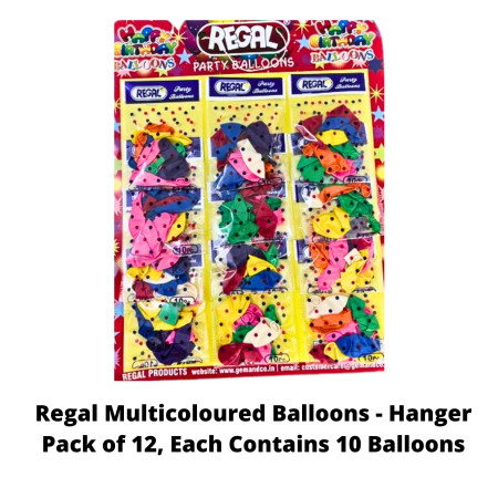 Regal Multicoloured Balloons - Hanger Pack of 12, Each Contains 10 Balloons