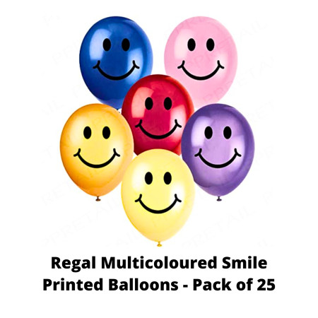 Regal Multicoloured Smile Printed Balloons - Pack of 25