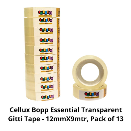 Cellux Bopp Essential Transparent Gitti Tape - 12mmX9mtr, Pack of 13