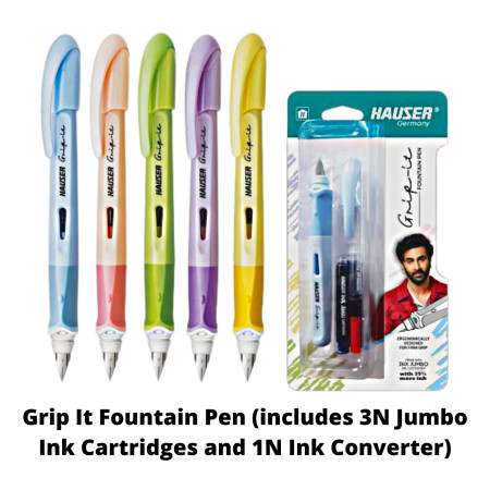 Hauser Grip It Fountain Pen (includes 3N Jumbo Ink Cartridges and 1N Ink Converter)