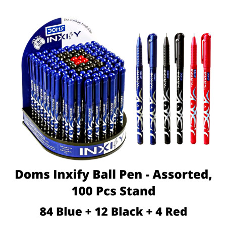 Doms Inxify Ball Pen - Assorted,100 Pcs Stand