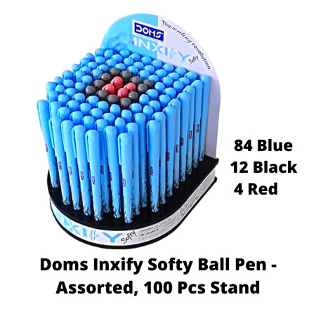 Doms Inxify Softy Ball Pen - Assorted, 100 Pcs Stand