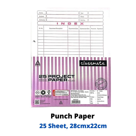 Classmate Project Punch Paper - Pack of 25 Sheets, 28x22 cm