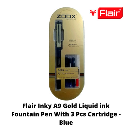 Flair Inky A9 Gold Liquid ink Fountain Pen With 3 Pcs Cartridge - Blue