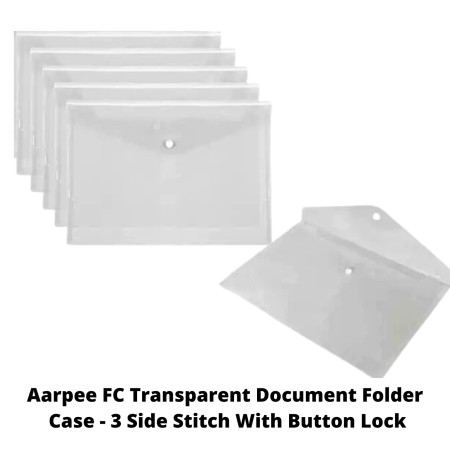 Aarpee FC Transparent Document Folder Case - 3 Side Stitch With Button Lock (DF3010VC)