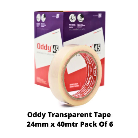 Oddy Transparent Tape 24mm x 40mtr Pack Of 6 (PT50-2440T)