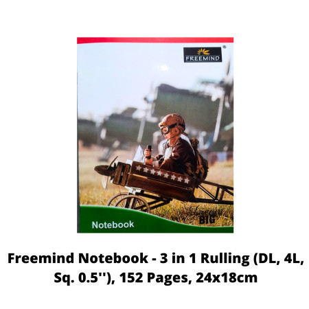 Freemind Notebook - 3 in 1 Rulling (DL, 4L, Sq. 0.5''), 152 Pages, 24x18cm