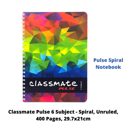 Classmate Pulse 6 Subject - Spiral, Unruled, 400 Pages, 29.7x21cm (02100165)