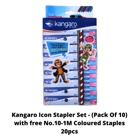 Kangaro Icon Stapler Set - (Pack Of 10) with free No.10-1M Coloured Staples 20pcs