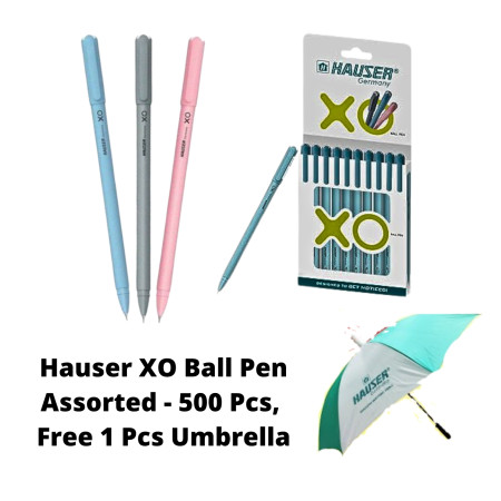 Hauser XO Ball Pen Assorted - 500 Pcs, Free 1 Pcs Umbrella