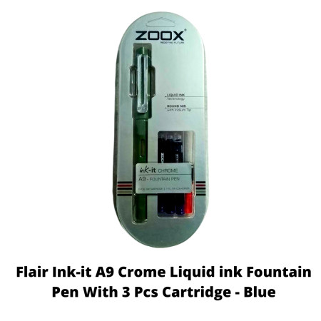 Flair Ink-it A9 Crome Liquid ink Fountain Pen With 3 Pcs Cartridge - Blue