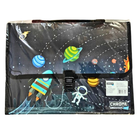 Chrome Metallic Space Design Expanding Document Case - 9329C