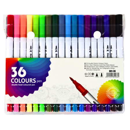 001-36 Double Head Coloured Pen - 36 Shades