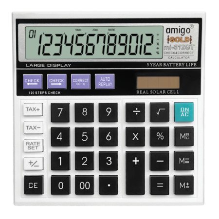 Amigo MI-512GT Gold Check & Correct Calculator (Calculates GST) - White