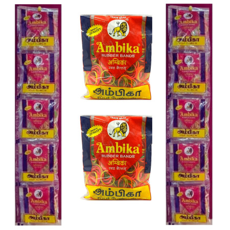 Ambika Rubber Bands (MRP 12/- Pouch) 12 pcs Hanger, 1.5 inches