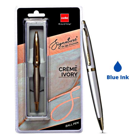 Cello Signature Creme Ivory Slim Ball Pen - Blue