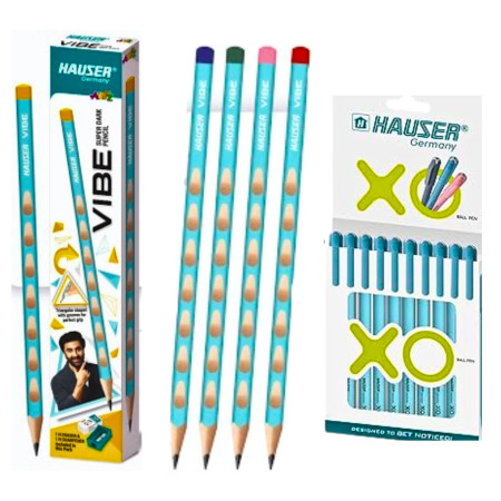 Hauser Artz Vibe Super Dark Pencil - Pack of 10 Pencil With XO Ball Pen 1 Pcs Blue