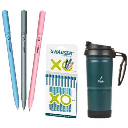 Hauser XO Ball Pen - Blue 1000 pcs, Free Flair Atom Hot & Cold Mug Worth MRP - 1300 /-