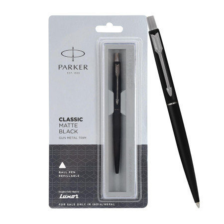 Parker Classic Matte Black Chrome Trim Ball Pen (MRP - Rs. 510)
