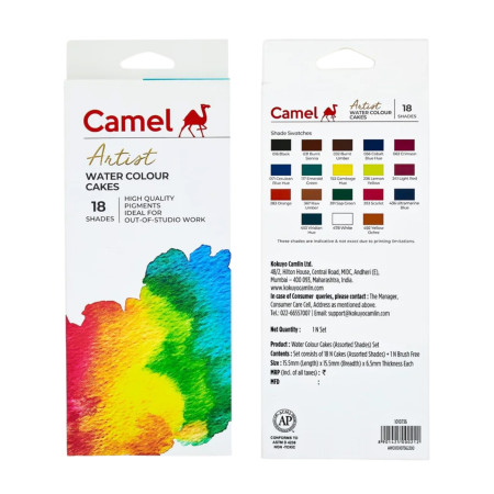 Camel Artist Water Colours Tubes - 18 Shades, Free 1 Camle A5 Sketch Book