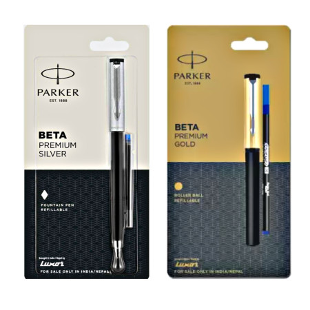Parker Beta Premium Chrome Trim Fountain Pen Silver and Gold (MRP - Rs. 220)