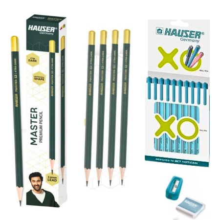 Hauser Artz Master X tra Dark Pencil - Pack of 10 Pencil With XO Ball Pen 1 Pcs Blue