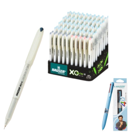 Hauser XO Glow-2 Ball Pen Assorted - 100 Pcs. Stand, Free 2 Pcs 4u 4 Colour Ball Pen
